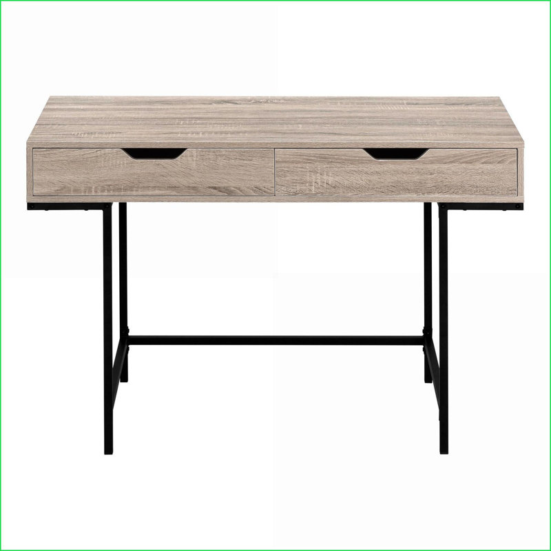 Bureaux, bureau d'ordinateur de 48 po avec tiroirs de rangement | Plateau en stratifié brun | Base en métal noir | Finition taupe foncé | Panneau de particules