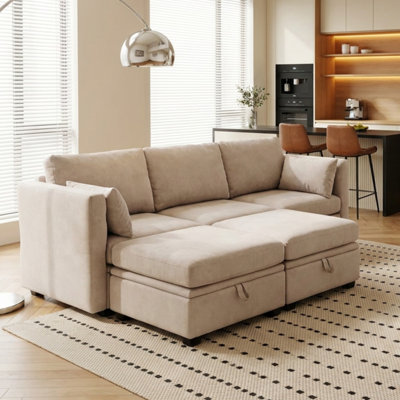 Canapé modulaire modulaire en chenille en U avec 5 composants de rangement, dossier et accoudoirs réglables, canapé modulaire convertible pour salon et appartement