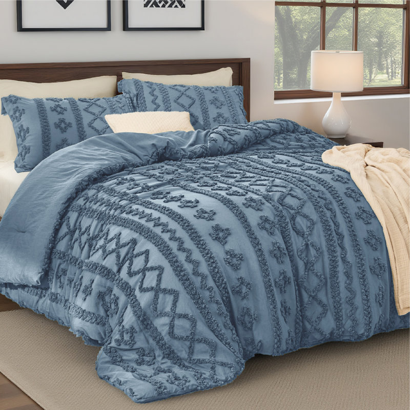 Ensemble d'édredon complet et capitonné 3 pièces de literie bleu grisâtre Shabby Bedding, Lit double, Bleu grisâtre