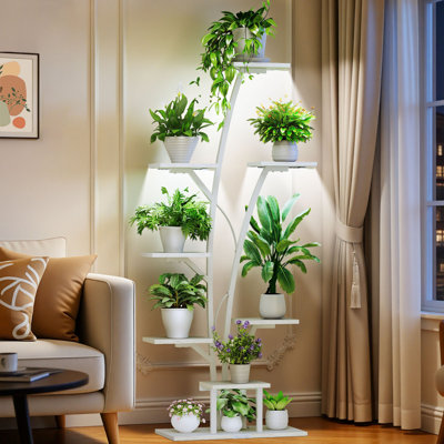 63.39'' Plant Stand With Grow Lights, 8 Tiered Metal Plant Shelf