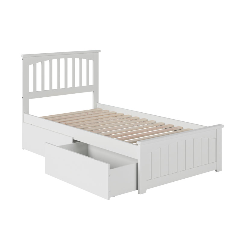 Brunelle Solid Wood Platform Bed with Matching Footboard and Storage Drawers , Twin, White