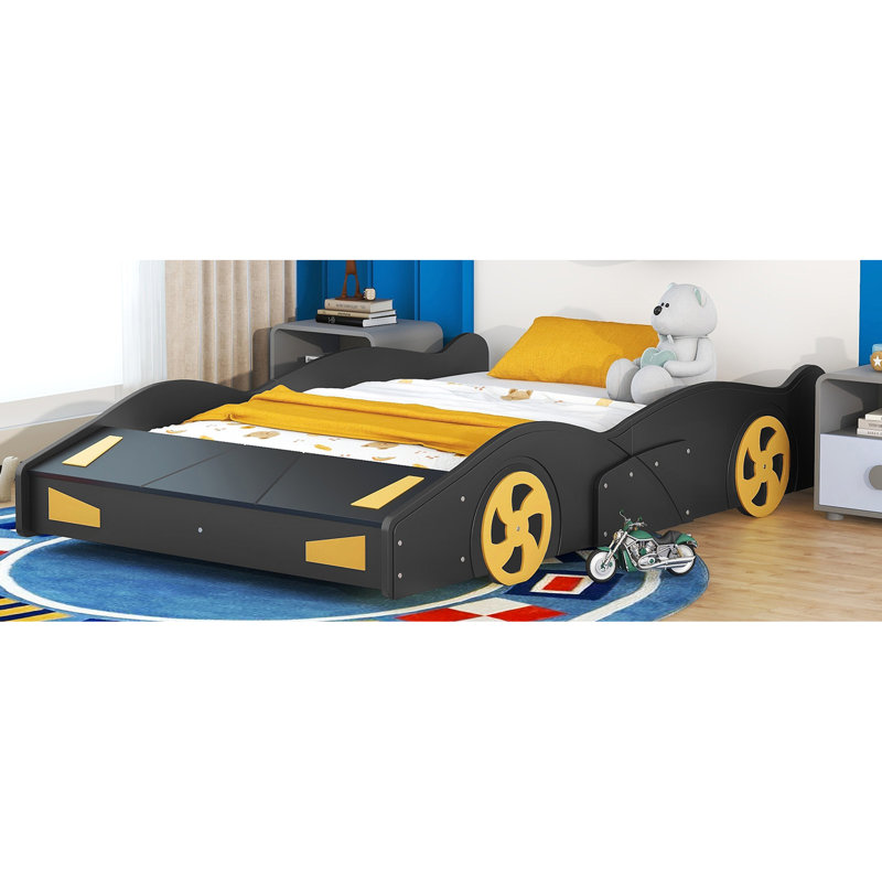 Comfortable Race Car Platform Bed With Structure And Storage Facility Wood Attractive Design, Black