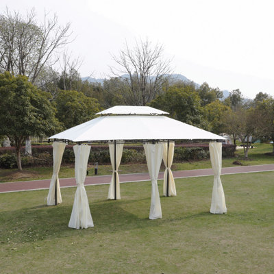 Pavillon de jardin 13 X 10 pi, pour l'extérieur avec toit à double aération et rideaux (beige)