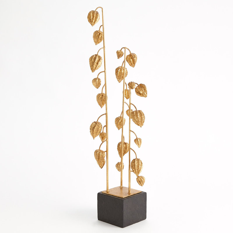 Artisan Gold Leaf Japanese Lanterns on Black Marble Base