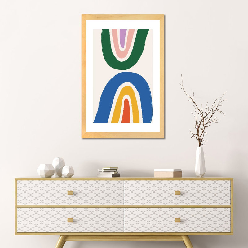 Double arc-en-ciel-impression d’art, Blanc, H 24 po x l 16 po x P 1 po, Toile avec cadre en bois beige