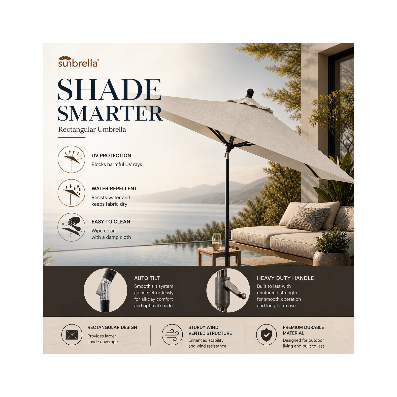 Olivier 116.7'' Outdoor Umbrella, Canvas Taupe Sunbrella® Canvas, White Sand