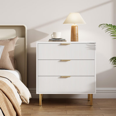 Fluted Wood Dresser for Bedroom with 3 Drawers, Modern Chest of Drawers, Dresser with Handle, Drawers Organizer for Living Room, Hallway, Entryway by Mercer41