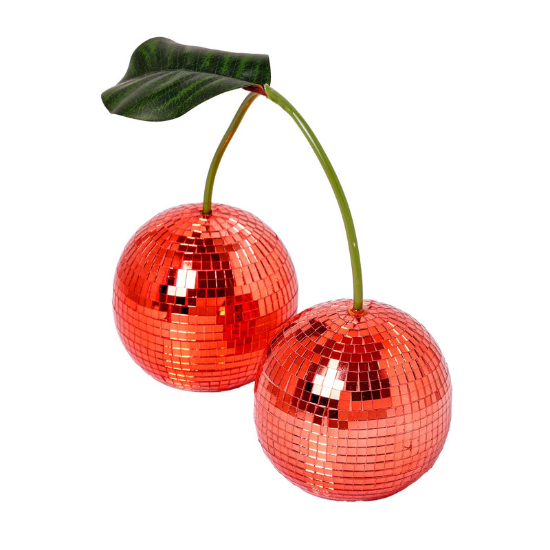 Tipsy Cherry Disco Ball Tabletop and Bar Decor - Red, 7.87" x 9.84" x 3.93"
