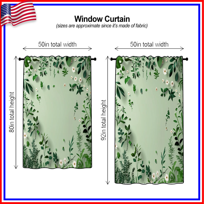 Rideaux de verdure, voilages et voilages à motif floral - 1 panneau, Blocage, 50 po x 80 po - 1 panneau