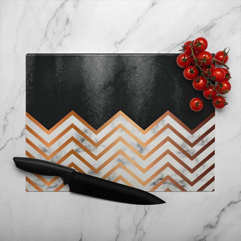 Marble Zig Zag Pattern Glass Chopping Board, 40cm L x 28cm W