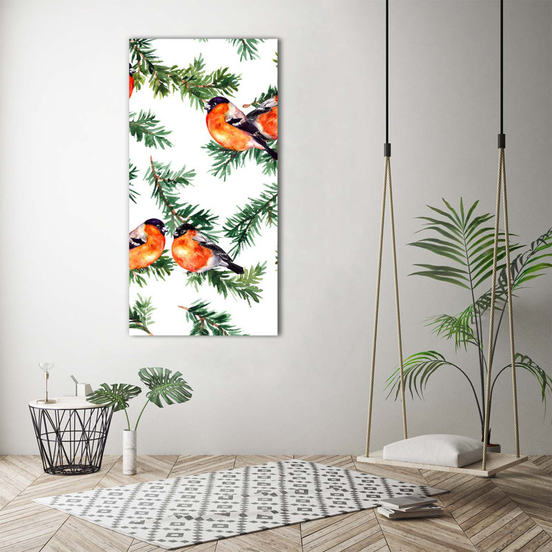 Robin And Conifers - Wrapped Canvas Print