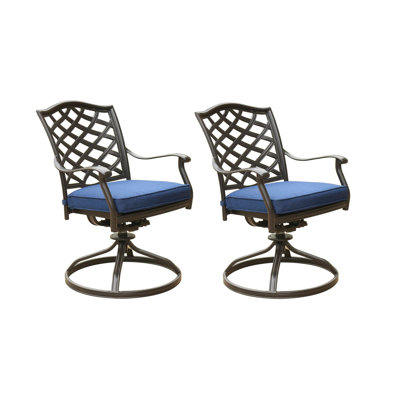 Chaise berçante pivotante d'extérieur en aluminium avec coussin, ensemble de 2, ardoise coulée