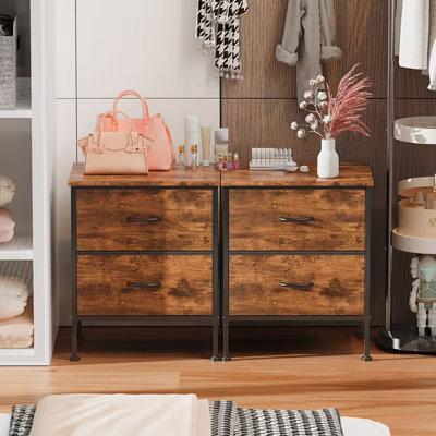 Set of 2 Nightstand, Small Dresser for Bedroom End Table with 2 Drawer Nightstand in Brown Bedside