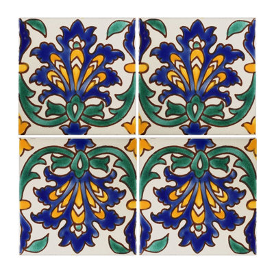 Tuile décorative en céramique 4 po x 4 po bleu andalusia Mediterranean