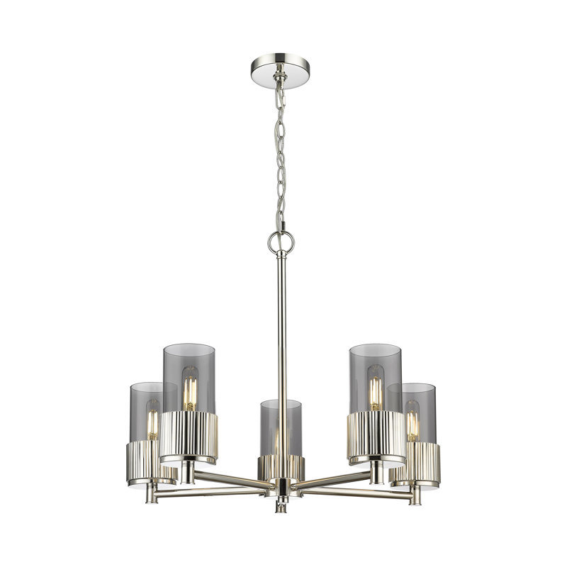 Lustre suspendu 5 lumières Bolivar, Bullé, Nickel poli