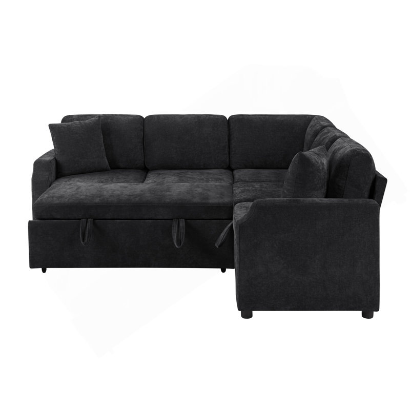 Canapé-lit modulaire en forme de L Canapé modulaire rembourré en L de 81,9 po avec canapé-lit et compartiment de rangement caché pour le salon, noir