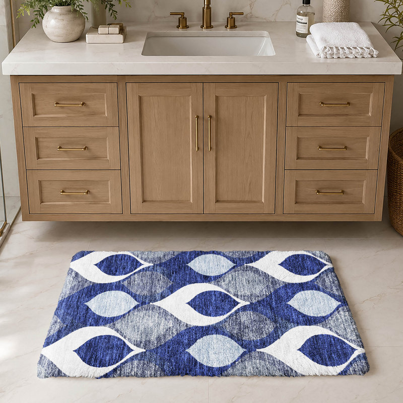 Tapis Dream Shag ADS749 de style moderne du milieu du siècle, lavable à la machine de qualité supérieure, Navy, 1'8" x 2'6"