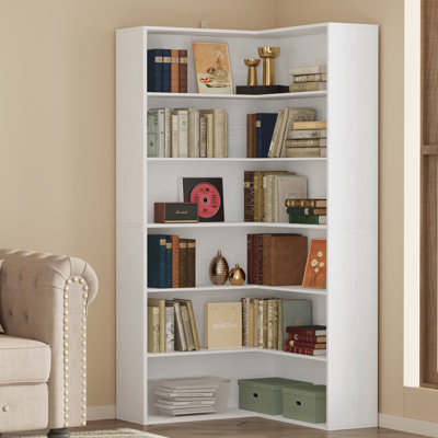 70.62 " H Corner Bookshelf With Baffles, 6 Tier Large Corner Shelf Storage Display Rack For Living Room, Home Office