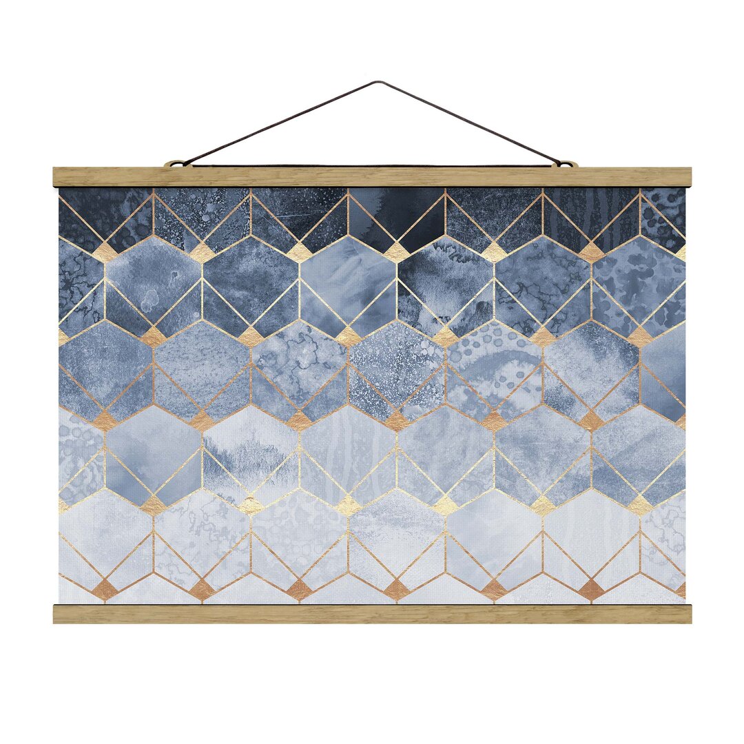 Stoffbild Blau Geometry Gold Art Deco von Elisabeth Fredriksson