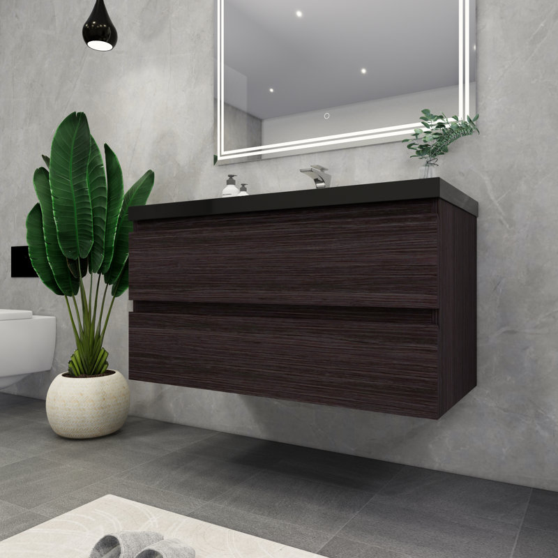 Ensemble de meuble-lavabo simple mural 42 po Castin, Chêne gris foncé
