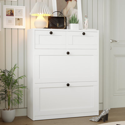 16 Pair Shoe Storage Cabinet With 2 Drawers