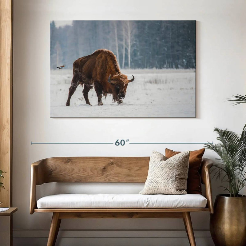 Brampt Bison In Snowy Forest, 32" H x 48" W