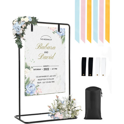  Wedding Welcome Sign Stand, 69" Wedding Sign Holder for Seating Charts ,Welcome to Our Wedding Sign Stand for Event Decor r, Includes Leather Straps + Satin Ribbons+Bag (Poster NOT Included)