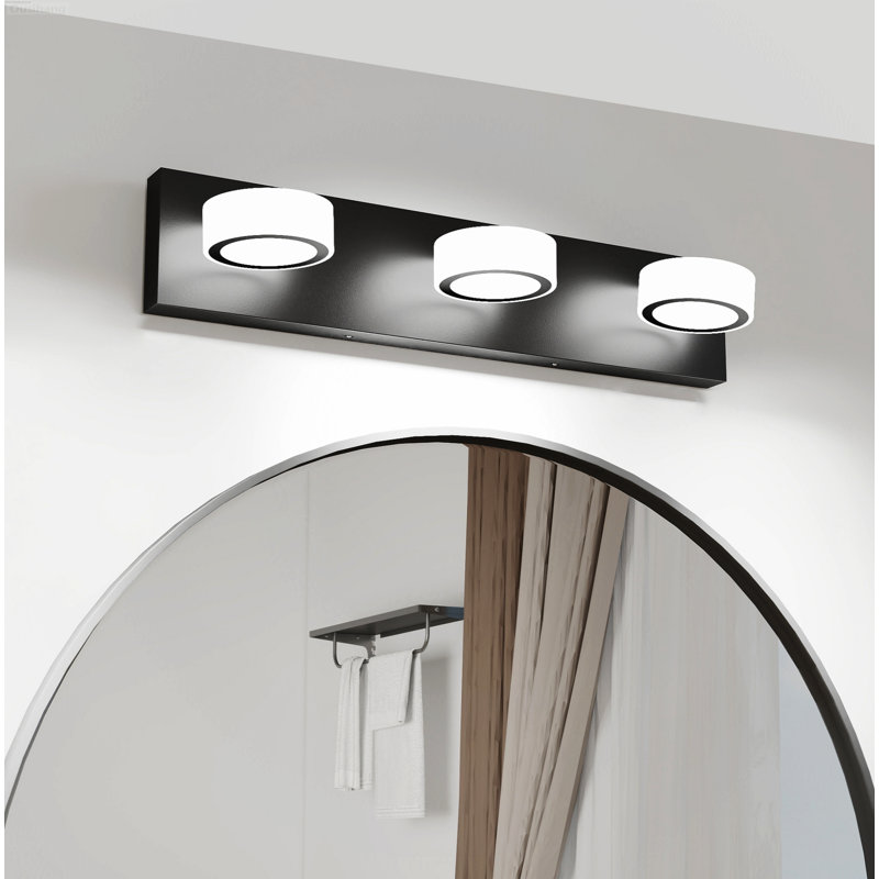 Éclairage pour meuble-lavabo 3 lumières DEL rotatif moderne avec abat-jour en acrylique à intensité variable noir mat, Metal