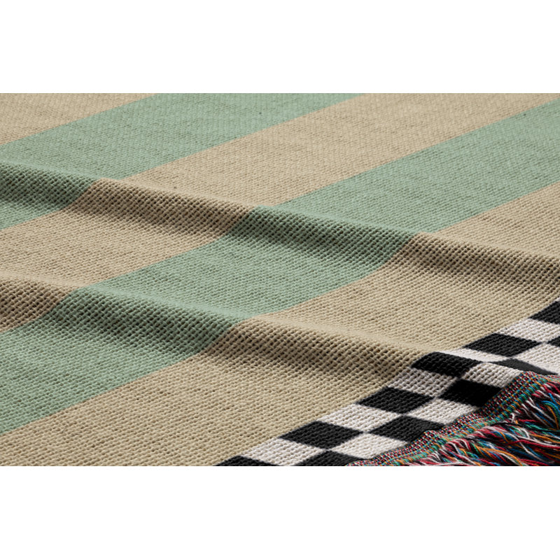 Checkered Border 100% Cotton Woven Blanket, 80" L x 60" W, Green/Cream