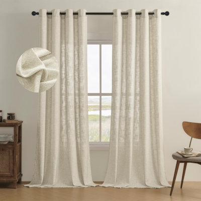 Carthamus Polyester Linen Textured Light Filtering Semi-Sheer Grommet Curtain Pair