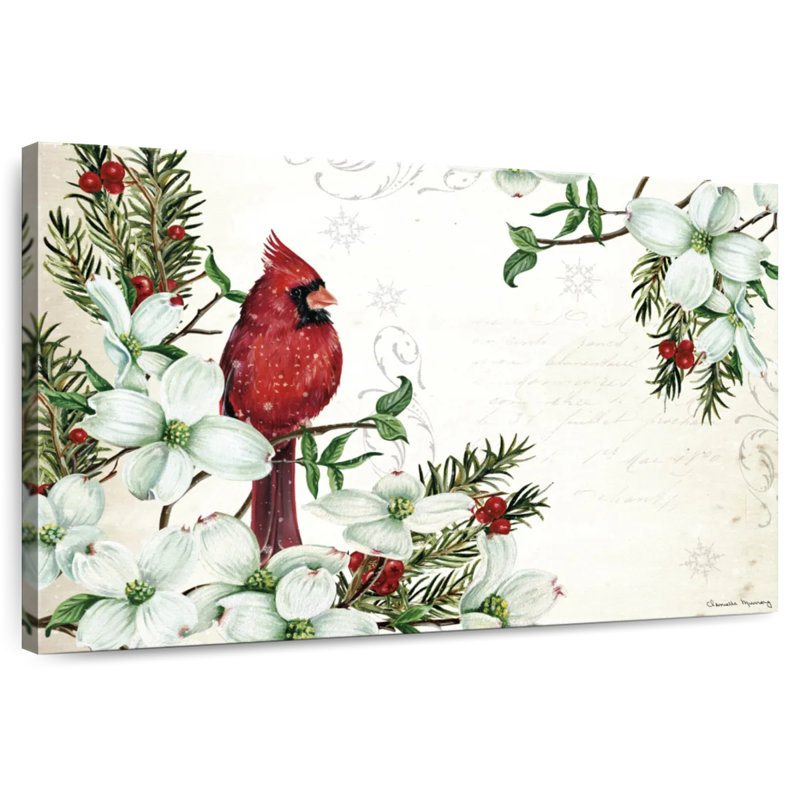 Cardinals d'hiver et cornouiller, H 8 po x l 12 po