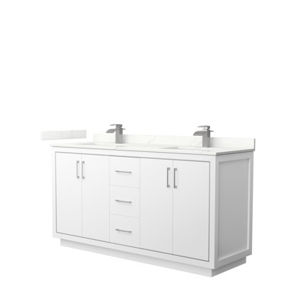 Meuble-lavabo double autoportant 66 po avec plateau en quartz 66 po