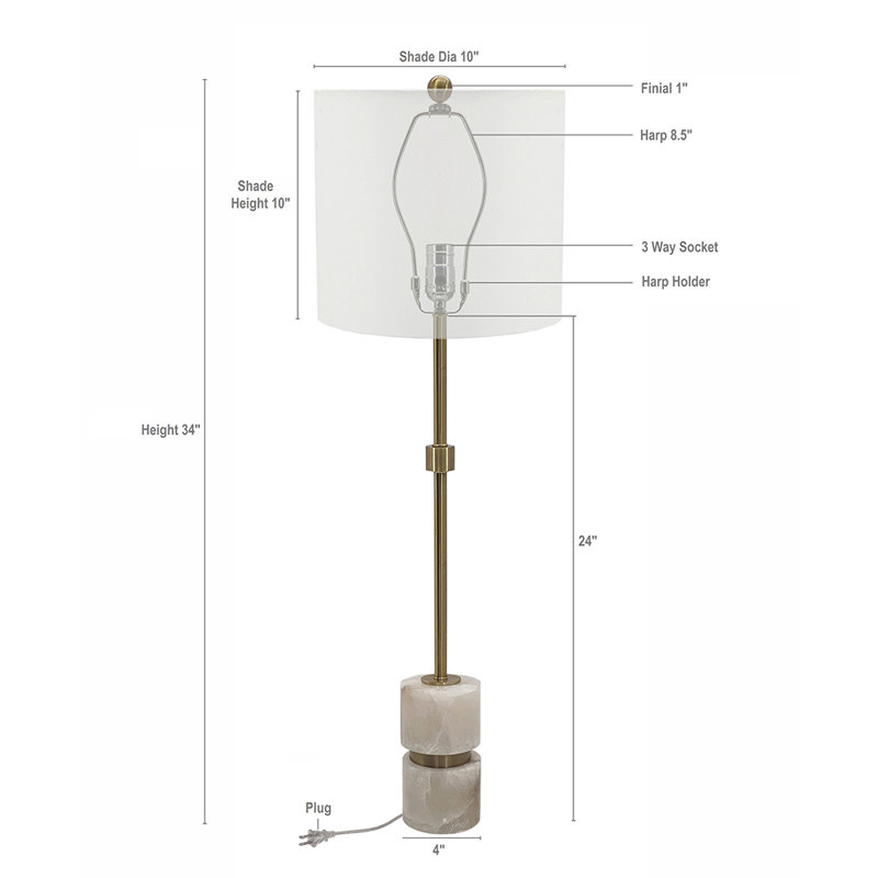Lampe albâtre et métal avec abat-jour cylindrique