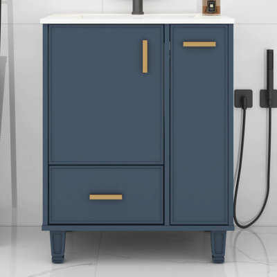 Meuble-lavabo 24 po avec lavabo, ensemble de meuble-lavabo autoportant avec tablette de porte, tiroir profond et panier coulissant à 2 niveaux