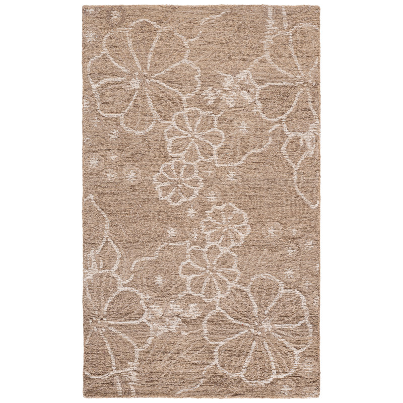 Lyanne Hand Tufted Wool/Cotton Floral Rug in Ivory/Beige, Rectangle 3' x 5'