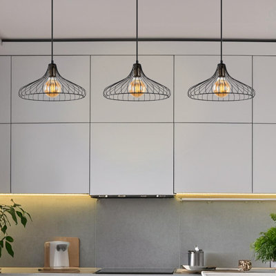 Adjustable Height 3 Lights Metal Body Cluster Pendant With Metal Cap