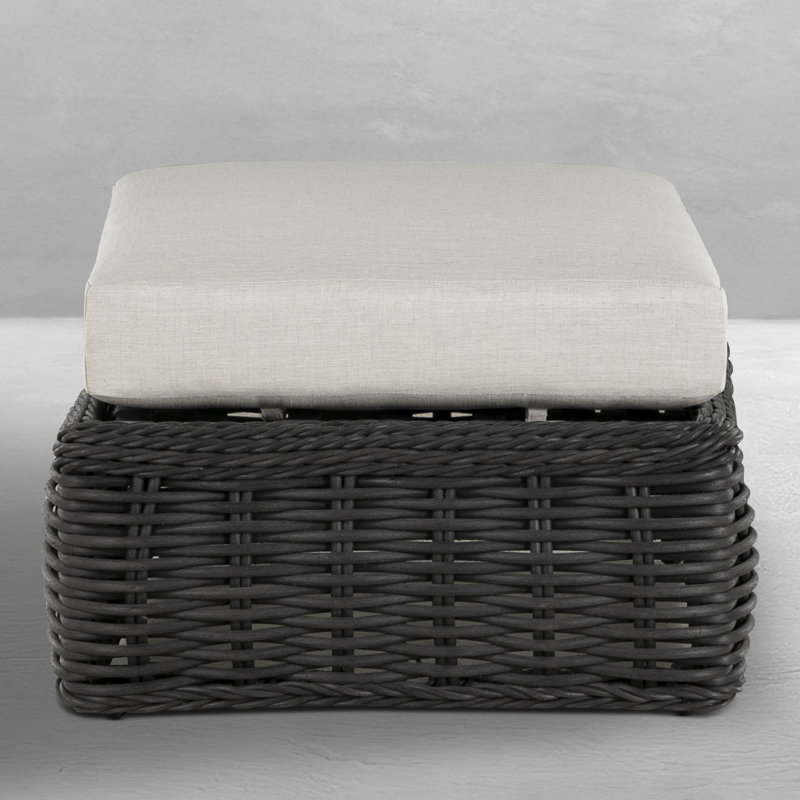 Soho Outdoor Ottoman with Cushion, No Welt, Paper Sky, Raffia