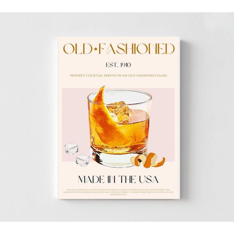Cocktail à l'ancienne - Boisson whisky classique | Reproduction encadrée fabriquée à la main, H 56 po x l 42 po