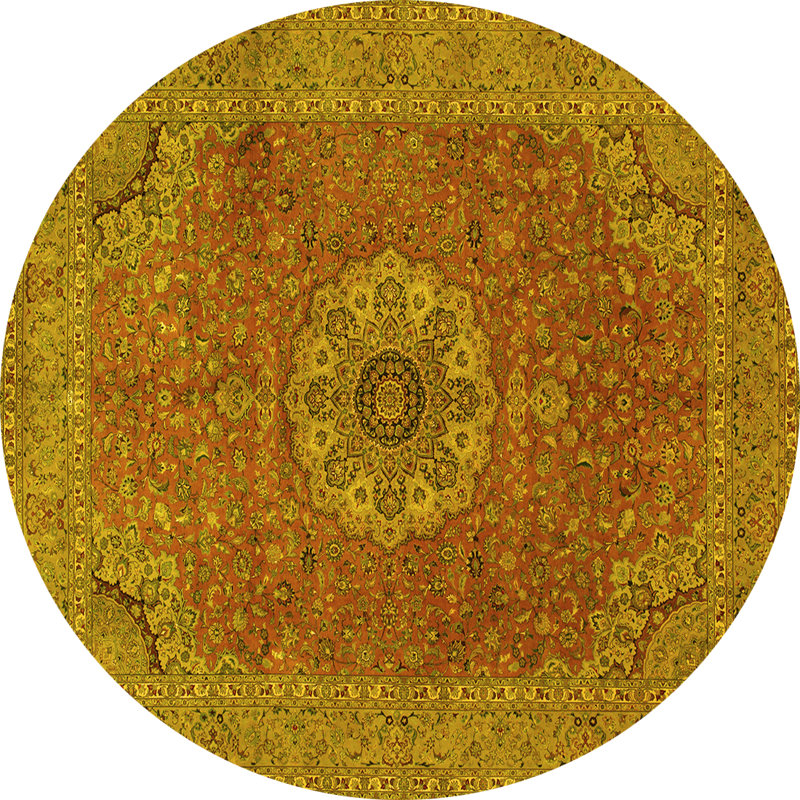Tapis jaune en chenille tissé à la machine Mitchael, Rond 8 pi