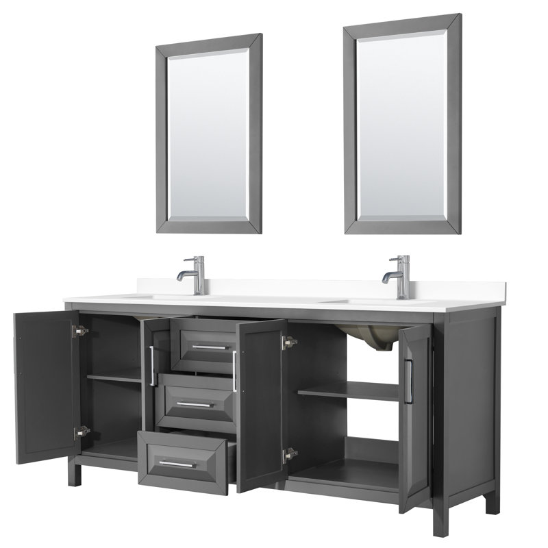 Daria 80'' Double Bathroom Vanity with Marble Top, Dark Gray, Polished Chrome, White Cultured Marble