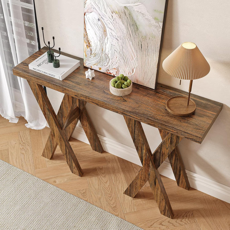 53 Inches Farmhouse Console Table, Narrow Entryway Table, Rustic Behind Couch Table For Hallway, Living Room, Entrance, And Foyer