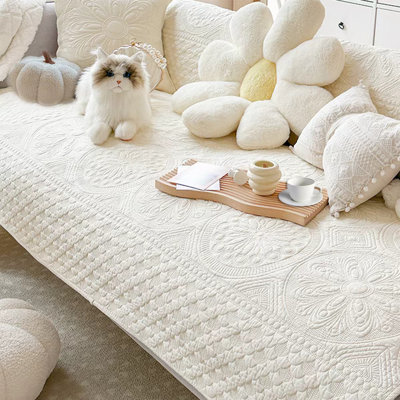 Canapé-lit standard en chenille de bois massif beige et blanc Burlywood