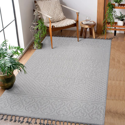 Blanc / médaillon de tapis tissé 5X7 - Teinture, non-perte, pièce de décoration moderne charmante pour le salon, la chambre à coucher, le vestibule, la chambre de bébé, le bureau de dortoir, le bureau, la cuisine-salle à manger