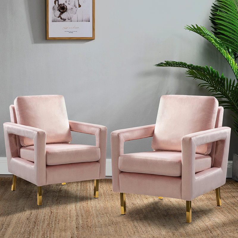 Fauteuil en velours de 26 po Clayne, Velours rose