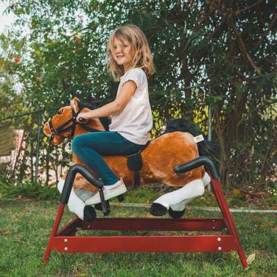 Cheval à bascule en peluche pour enfants, cheval à bascule pour enfants avec sons réalistes, pour enfants de 3 ans et plus, brun - L 41,5 po x l 23 po x H 32,5 po (…)