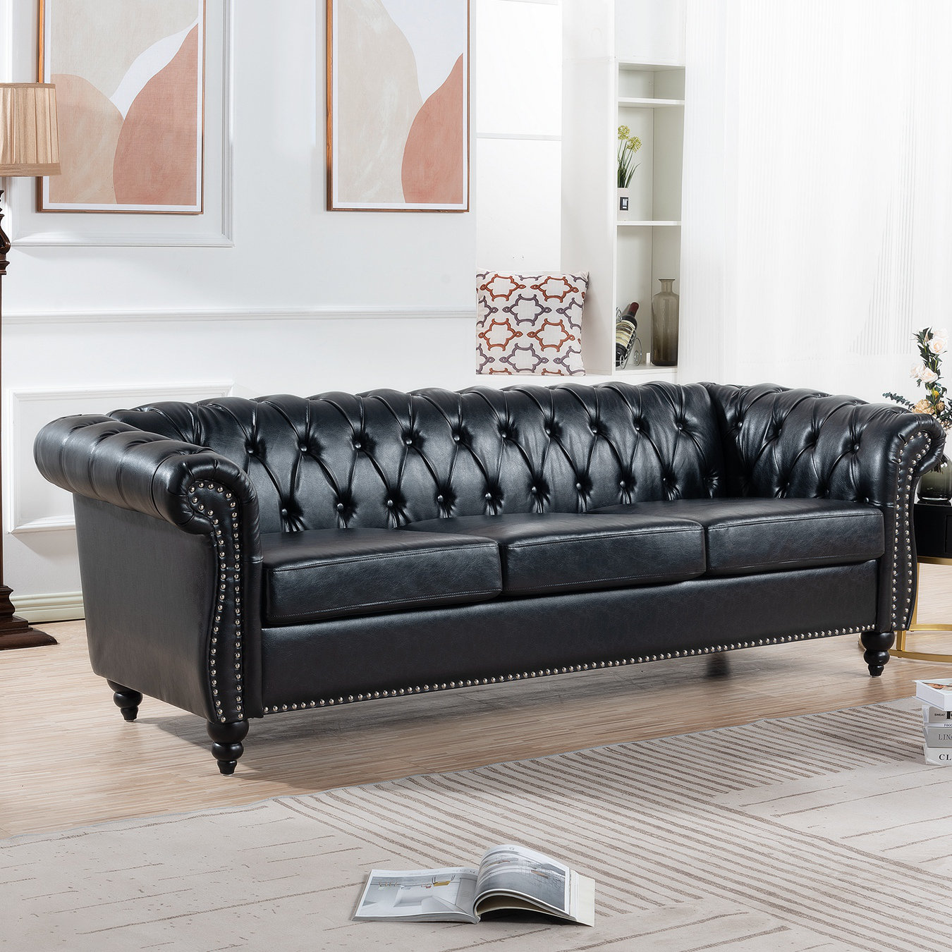 Alcott Hill® Chizuko 84.68" Modern Vegan Leather Sofa Leather Couch Wayfair