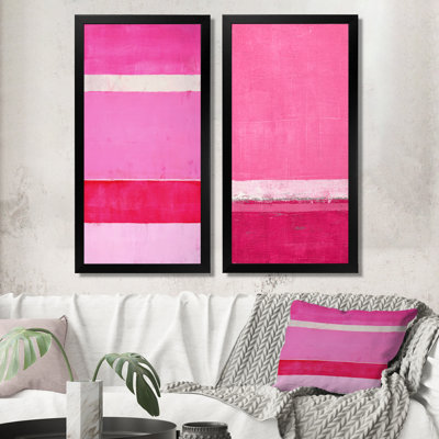 2 Piece Painting Set on Canvas - Pink Fuchia and White Colorfields