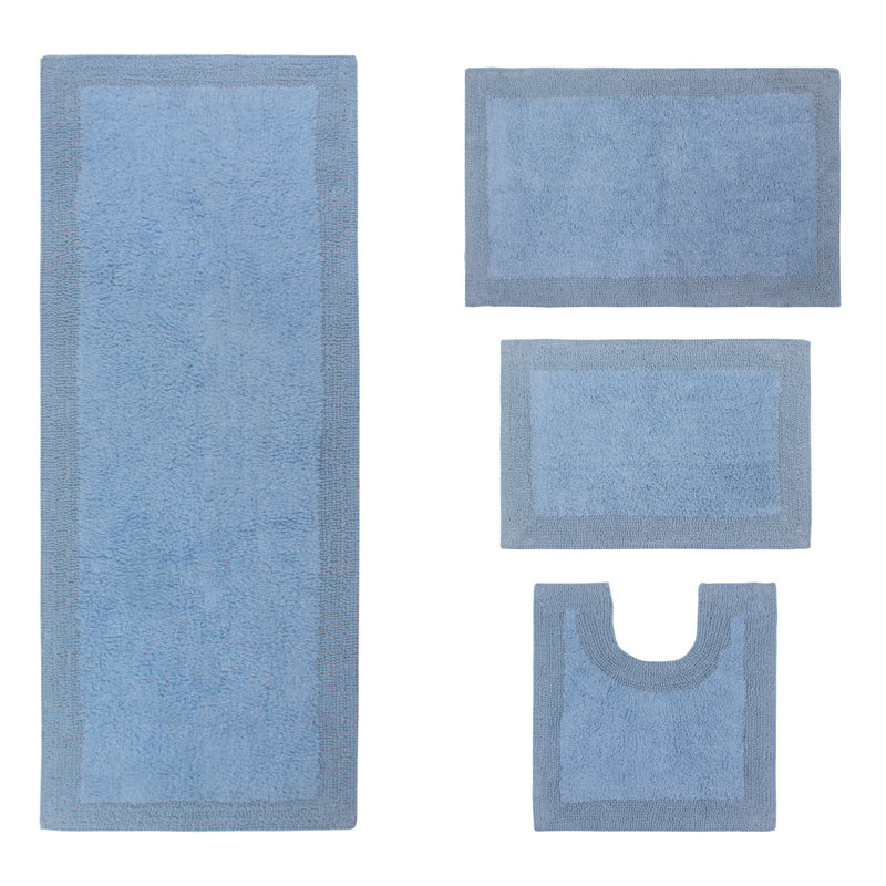 Bruss Luxury 100% Cotton Bath Rug (Set of 4) Reversible, Blue