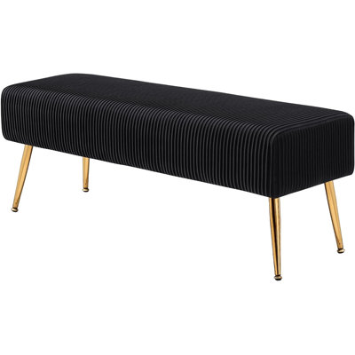 44 Inch Bedroom Bench, Upholstered Tufted Striped Fabric Ottoman Bench with X-Shaped Metal Legs -  Everly Quinn, 3833323C384E4EDF9320490C142BA9D7