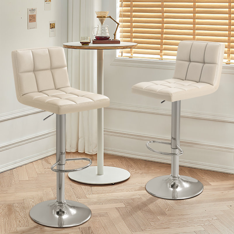 Swivel Upholstered Adjustable Height Counter Stool with Metal Frame, Beige
